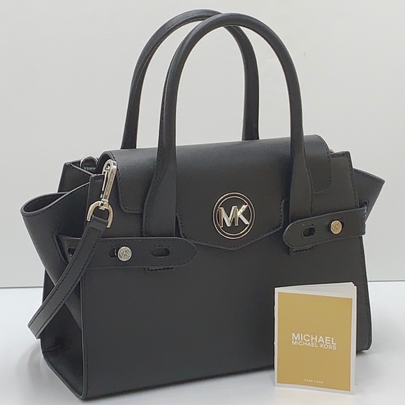 MICHAEL KORS Carmen Medium Flap Saffiano Leather Belted Satchel Black color - Picture 13 of 16